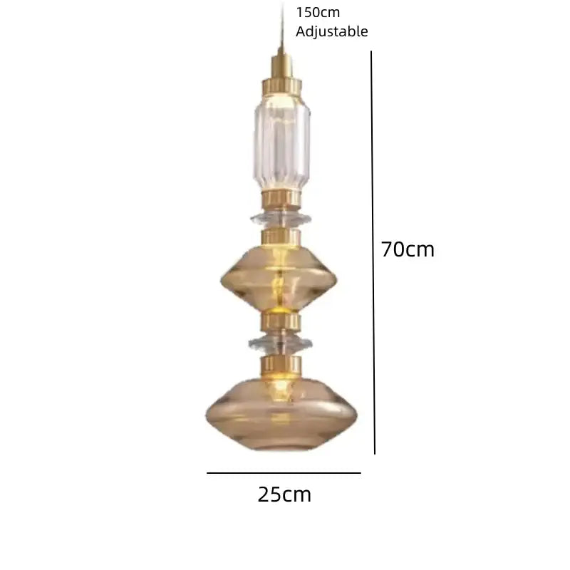 Decorbites led glass chandelier with adjustable wire featuring stacked clear amber glass tiers and gold-toned accents