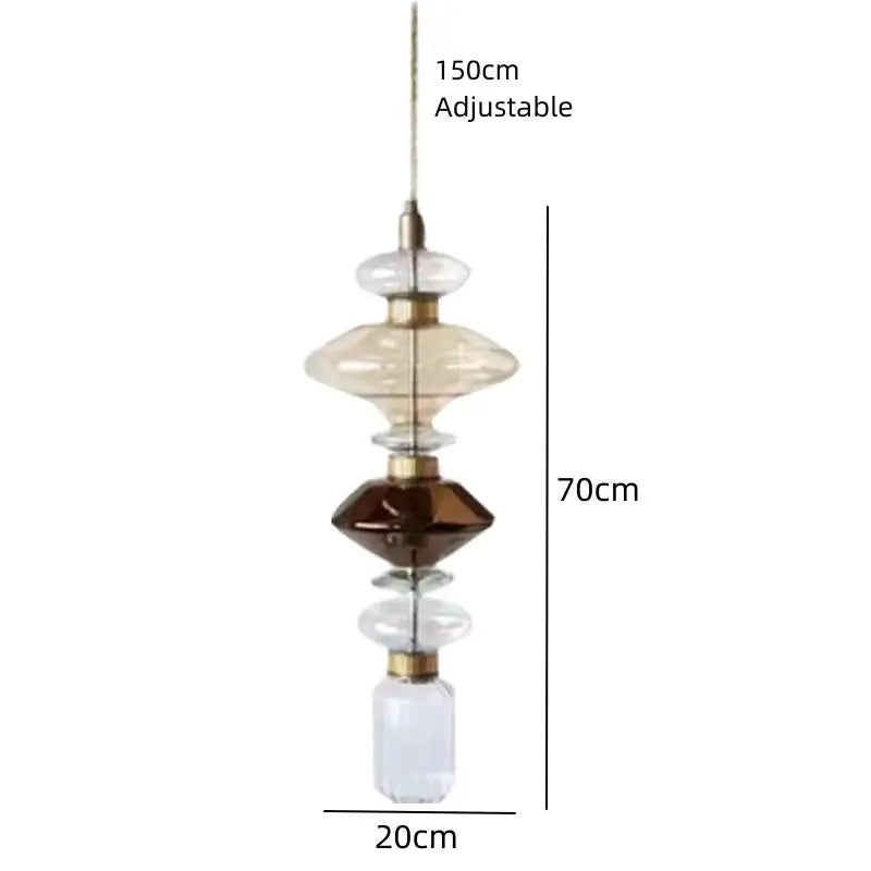 DecorBites LED glass chandelier with tiered clear amber glass segments and gold-toned metal accents, adjustable wire