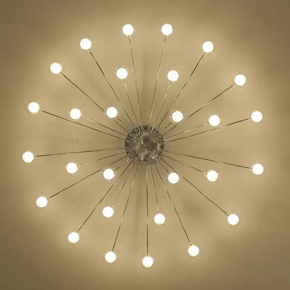 Modern chrome-finished decorbites led glass chandelier with multiple spherical bulbs in a starburst pattern for home decor