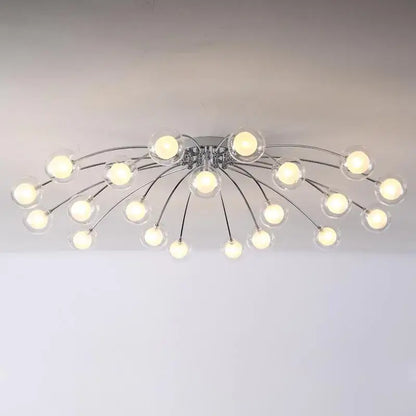 Modern chrome decorbites led glass chandelier with multiple clear globe bulbs in radial pattern for home decor