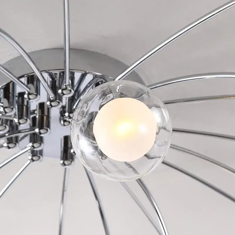 Chrome-finished decorbites led glass chandelier with central clear globe and illuminated bulb for modern home decor