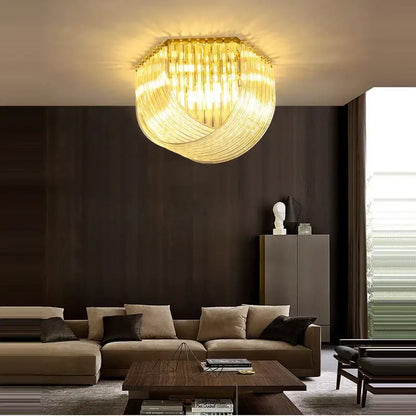 Decorbites led glass chandelier with golden crystal-encrusted stainless steel design for foyer lighting