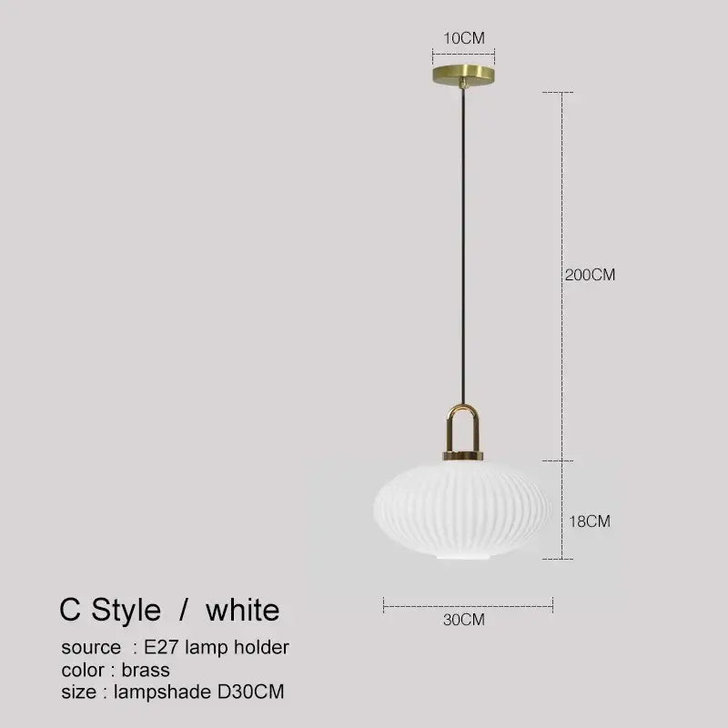 White ribbed glass led glass chandelier with brass hardware and black cord by decorbites led for modern dining rooms