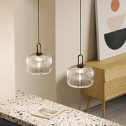 Clear ribbed glass pendant lights with brass fixtures and black cords in decorbites led glass chandelier for dining room