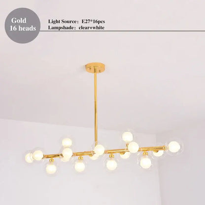 Gold-toned decorbites led glass pendant lamp with 16 spherical shades modern led glass chandelier for living room