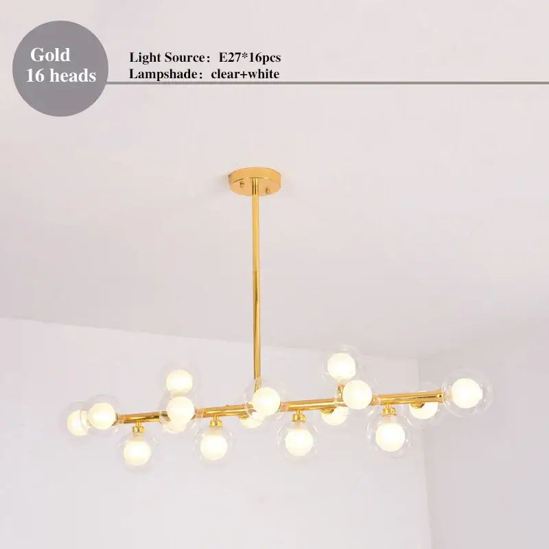 Gold-toned decorbites led glass pendant lamp with 16 spherical shades modern led glass chandelier for living room
