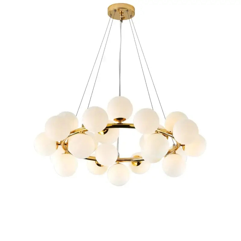 Gold-toned decorbites led glass pendant lamp with frosted globe shades modern led glass chandelier for living room lighting