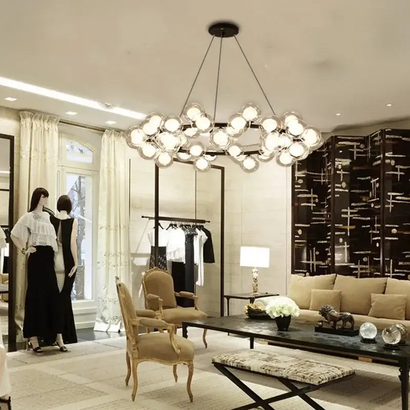 Modern glass bubble led glass chandelier pendant lamp with black metal frame for living room by DecorBites LED Glass