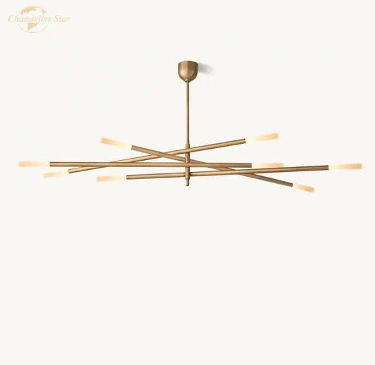 Decorbites led glass chandelier with brass-finished intersecting rods and warm-toned led lights for modern spaces