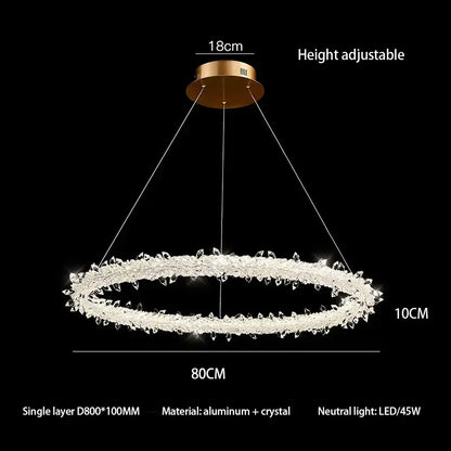 Decorbites led glass crystal circular chandelier with gold ceiling mount and clear crystals for home decor lighting