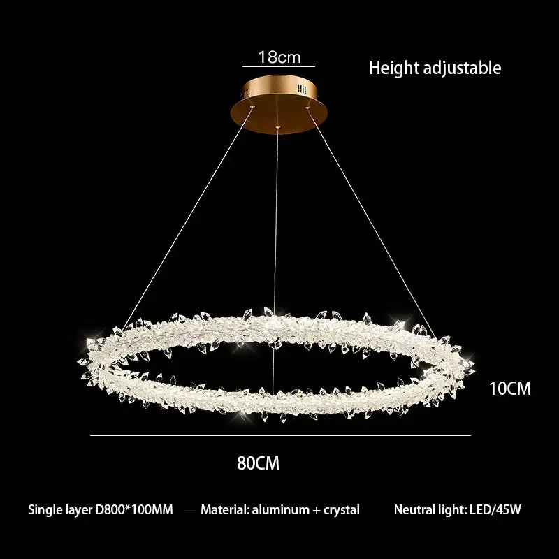 Decorbites led glass crystal circular chandelier with gold ceiling mount and clear crystals for home decor lighting