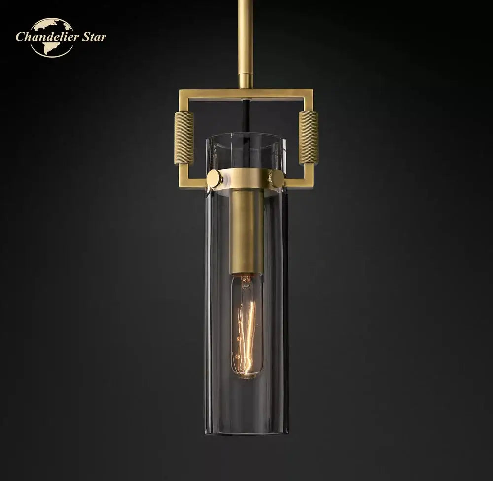 Gold-toned decorbites led glass cylinder pendant lights with clear glass and exposed filament bulb for modern kitchens
