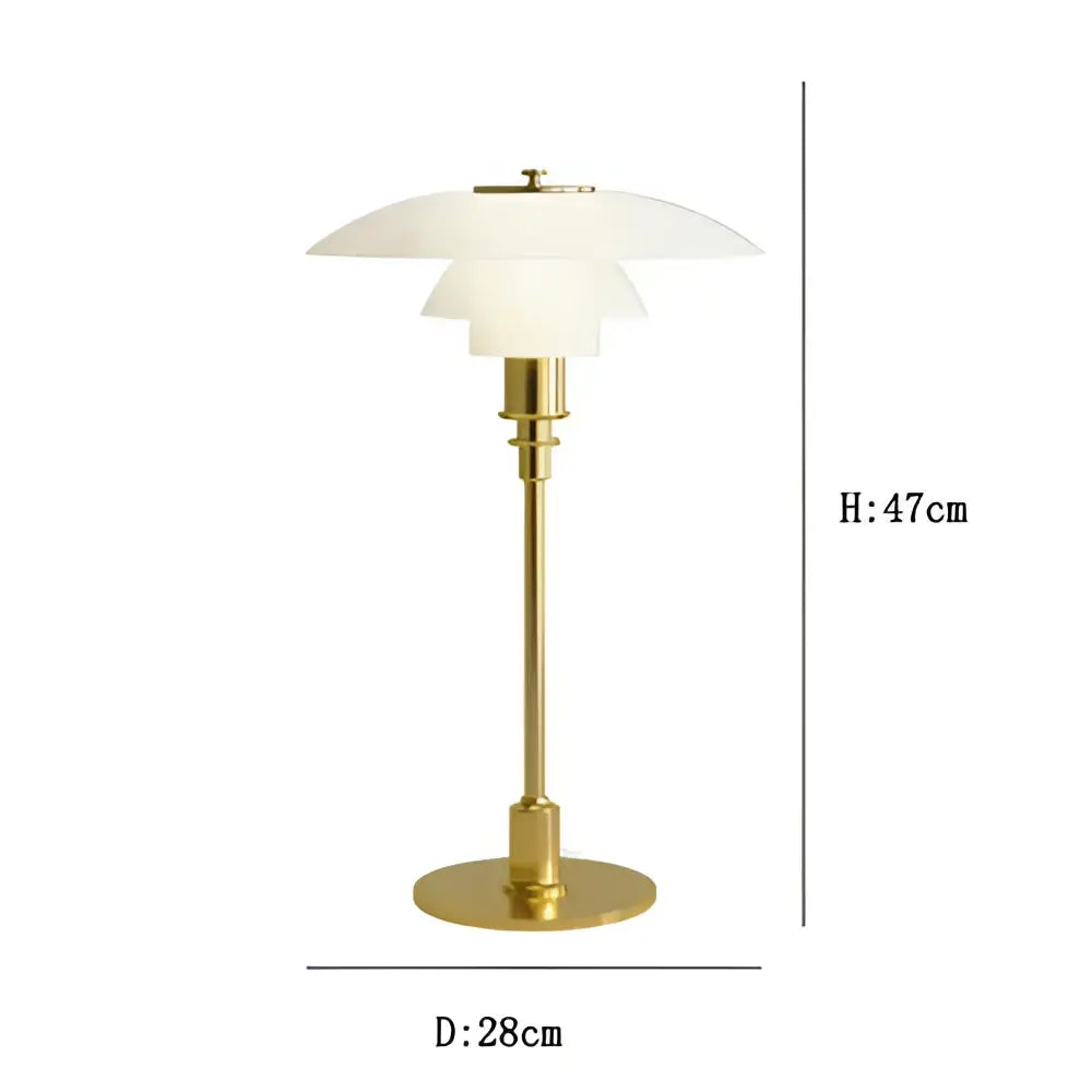 Gold-finished decorbites led glass desk lamp with layered white glass shades for living room and bedroom use
