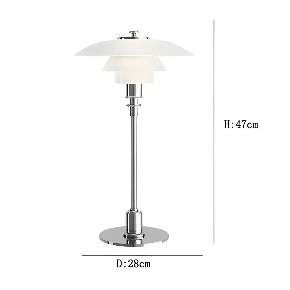 Decorbites led glass desk lamp with tiered white glass shade and polished chrome base for living room and bedroom