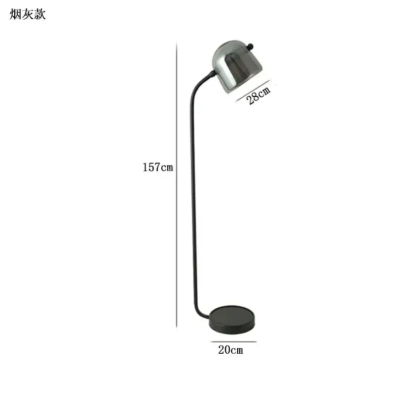 A sleek decorbites led glass floor lamp with matte black base and chrome dome head for modern living room lighting
