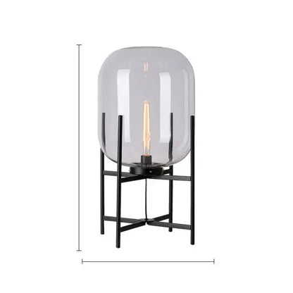 Modern minimalist decorbites led glass floor lamp with clear glass dome and exposed filament bulb on black metal stand