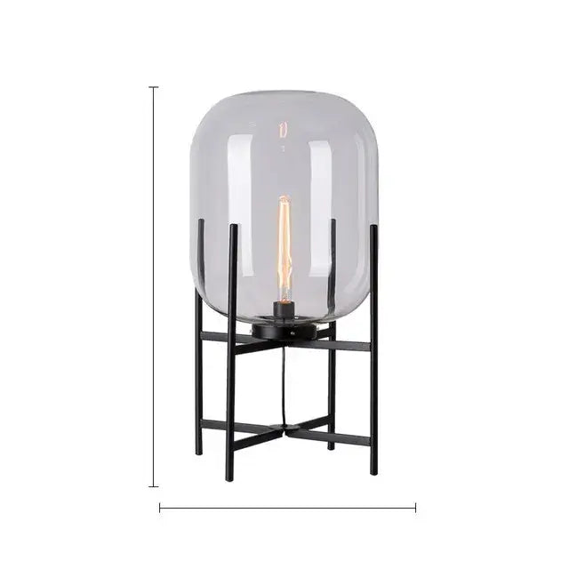 Modern minimalist decorbites led glass floor lamp with clear glass dome and exposed filament bulb on black metal stand