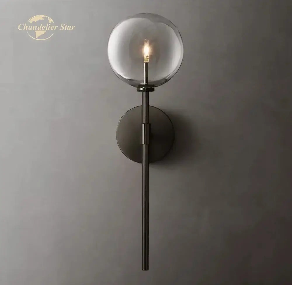 DecorBites LED glass globe wall sconce with clear glass globe and dark metal rod for modern indoor lighting