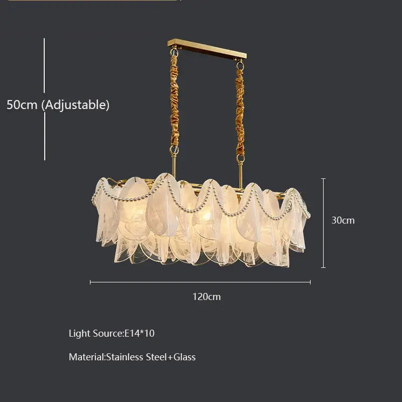 Elegant gold-toned decorbites led glass hanging pendant light with translucent white glass petals and beaded detailing suspended by braided cords