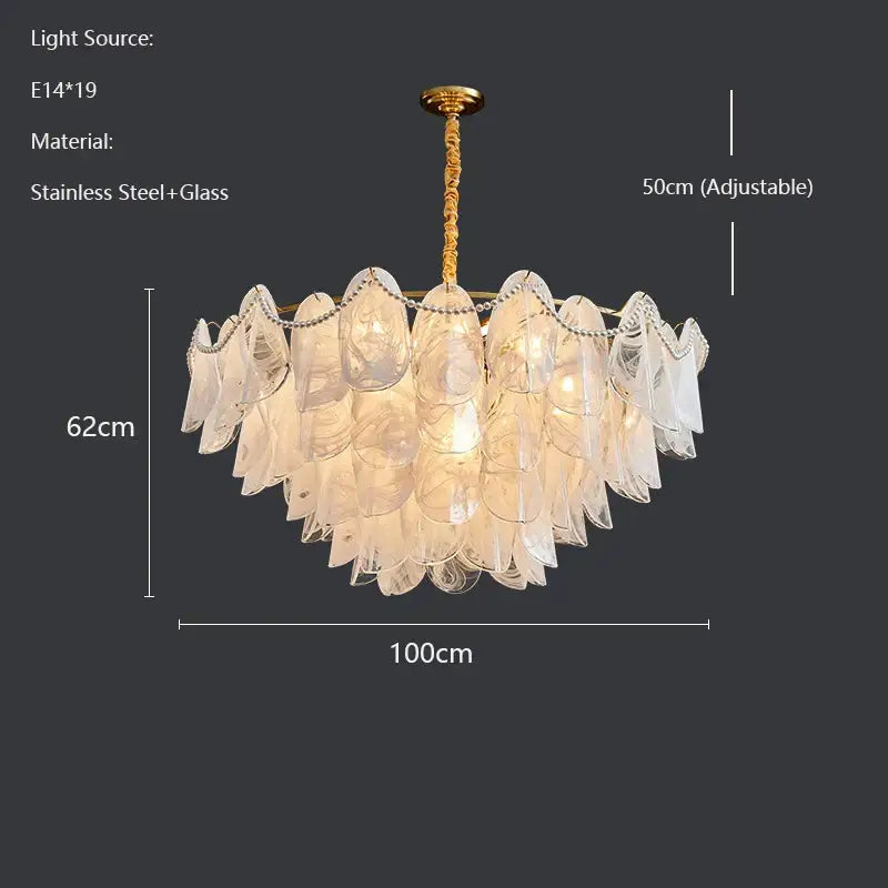 Elegant decorbites led glass pendant light with translucent layered glass shells and brass-finished adjustable chain