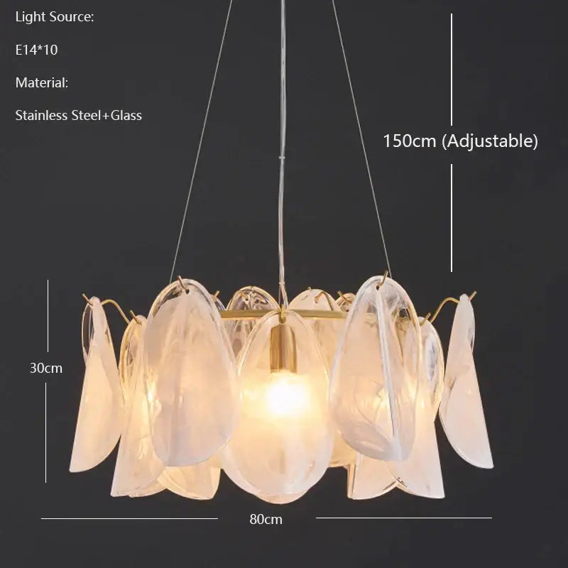 Elegant gold-toned DecorBites LED glass pendant light with translucent teardrop petals and stainless steel frame hanging lamp