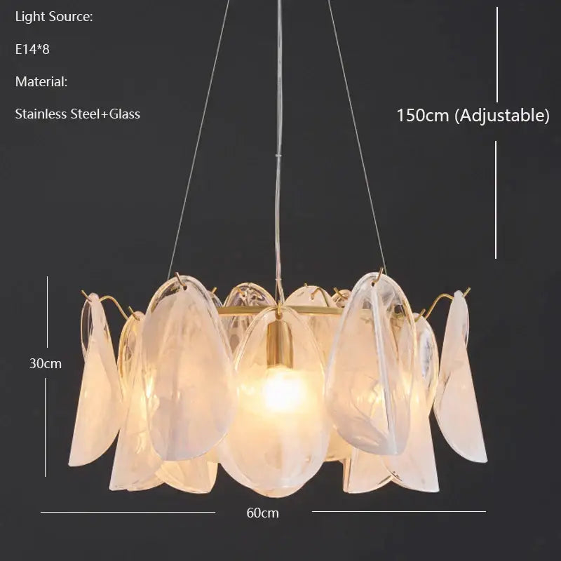 Elegant decorbites led glass pendant light with teardrop glass shades and gold-toned frame in modern design