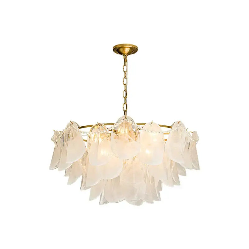 Elegant white glass leaf decorbites led glass pendant light with gold-toned metal frame and chain for modern decor