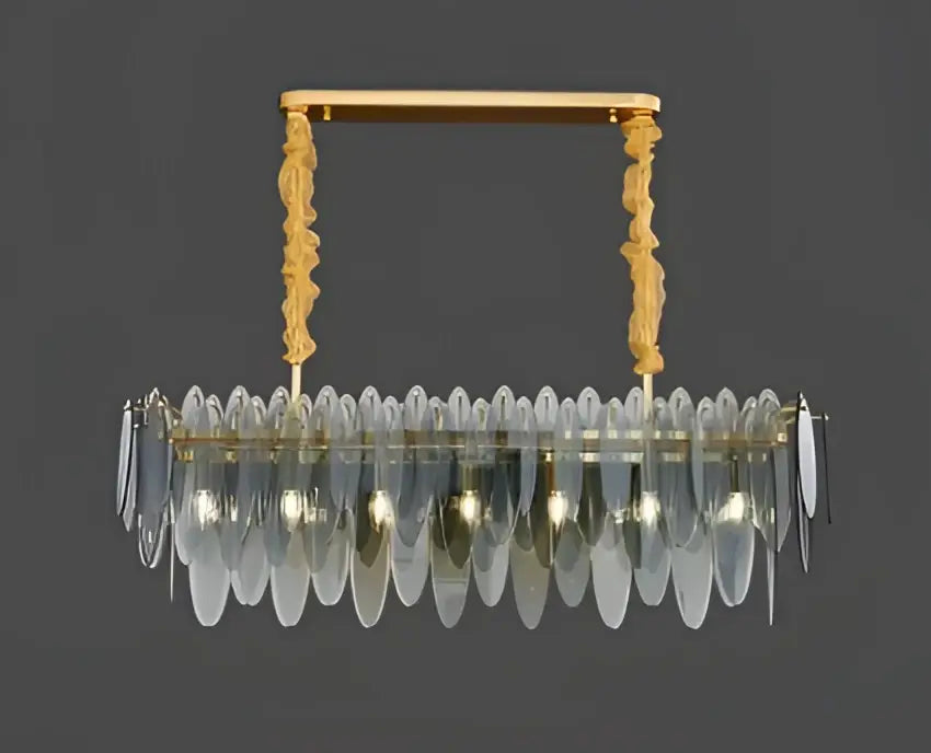 Gold-toned decorbites led glass metal leaf chandelier with ornate twisted arms and cascading clear glass shades for home decor