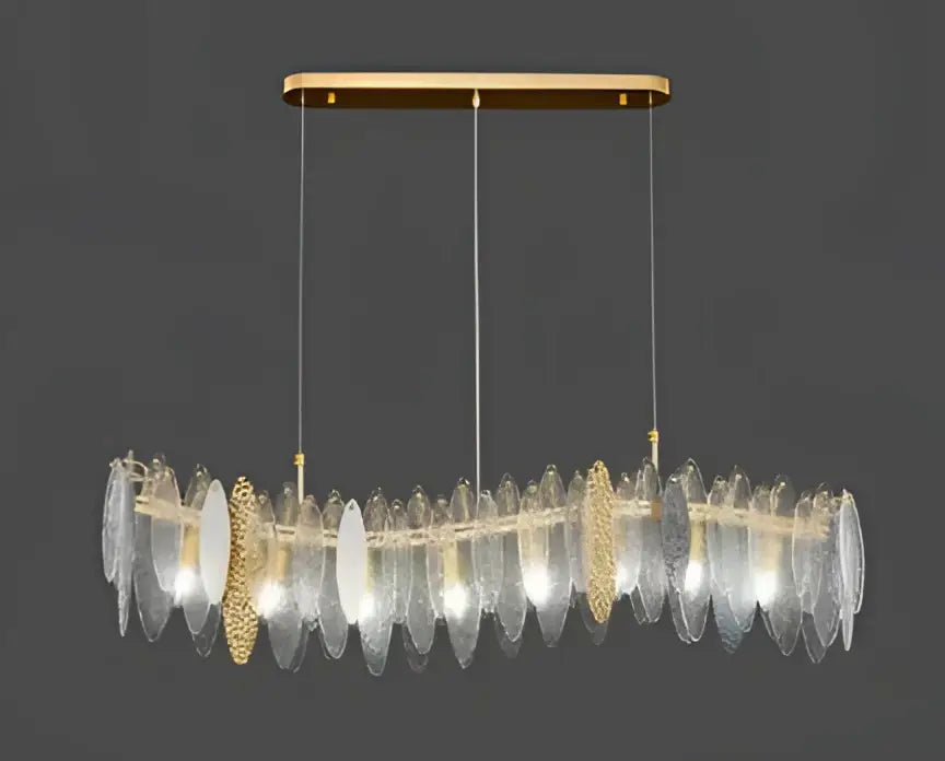Gold-toned decorbites led glass metal leaf chandelier with clear and frosted glass pendants for luxury home lighting
