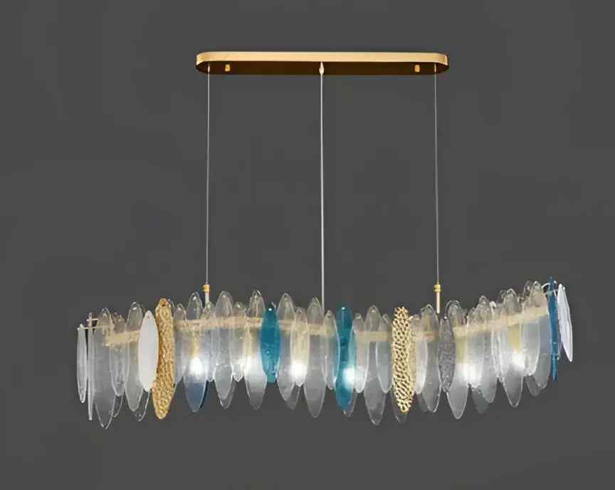 Decorbites led glass metal leaf chandelier with gold frame and clear blue amber hanging discs for luxury home decor