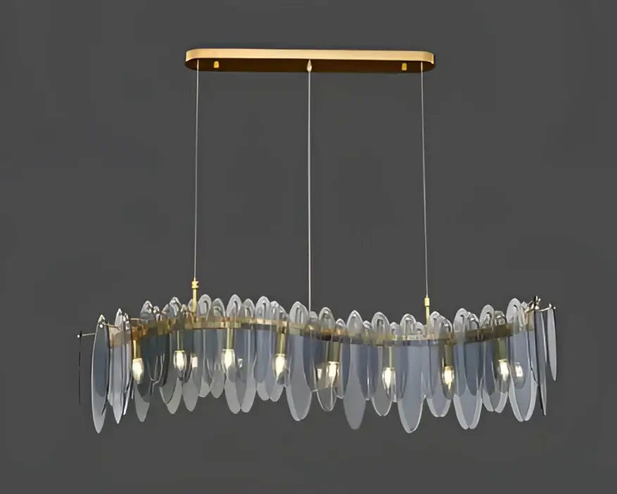 Decorbites led glass metal leaf chandelier with clear glass panels and gold-toned frame for luxury home lighting
