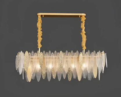 Gold-toned decorbites led glass metal leaf chandelier with cascading translucent glass pieces for luxury home decor