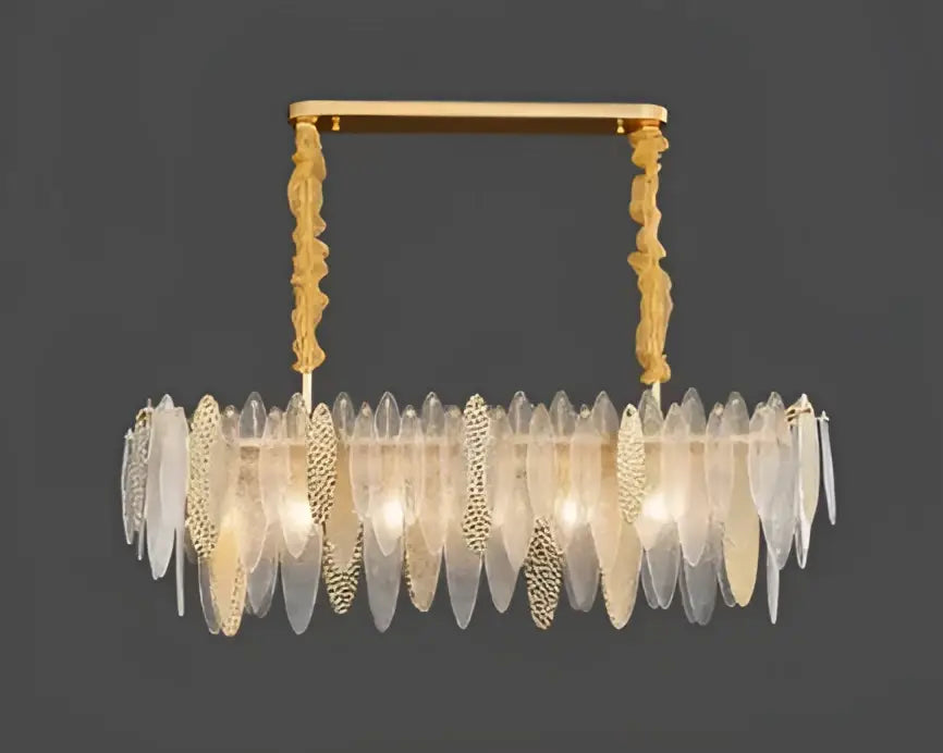 Gold-toned decorbites led glass metal leaf chandelier with cascading translucent glass pieces for luxury home decor