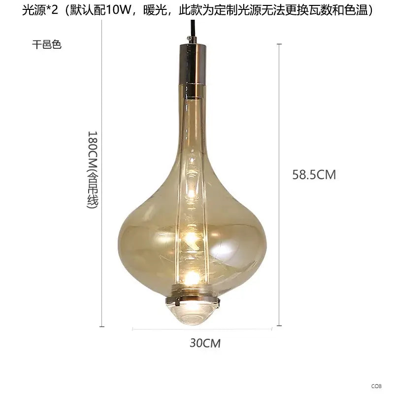 A sleek amber-tinted decorbites led glass pendant chandelier with metallic finish and elegant teardrop shape