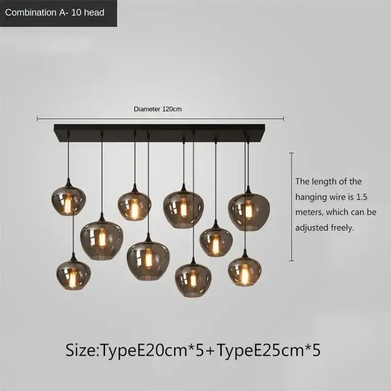 Modern decorbites led glass pendant chandelier with ten smoked glass globes on black fixture for kitchen dining bar