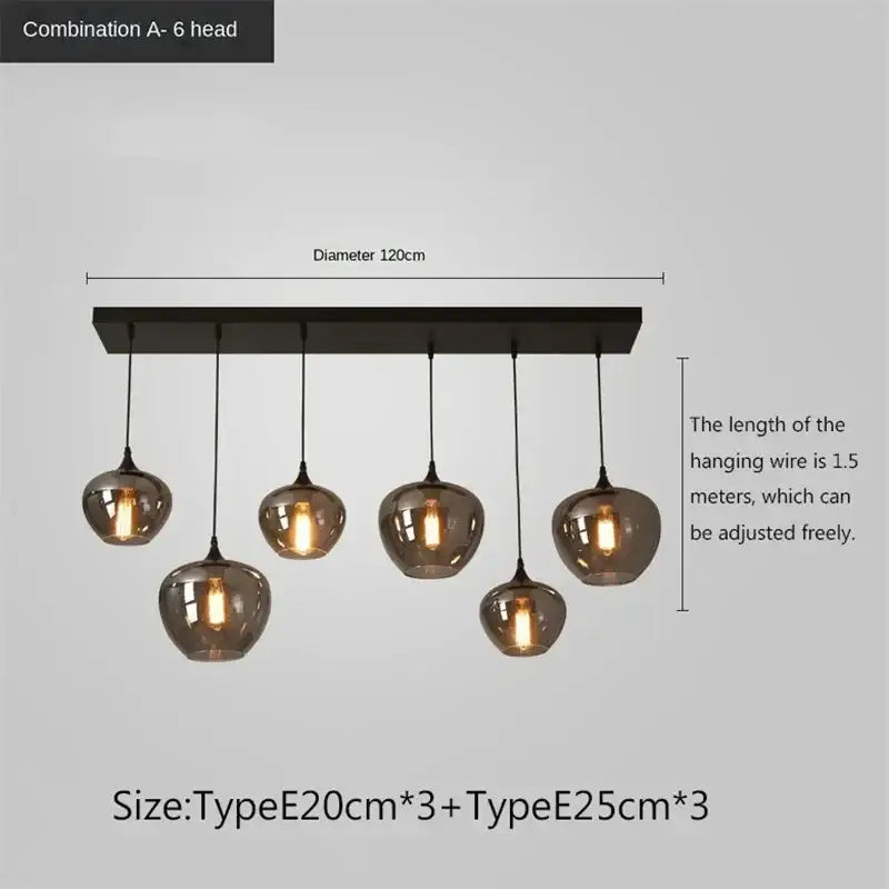 Modern pendant chandelier featuring a sleek black fixture with smoked glass globes and Edison bulbs decorbites led glass design