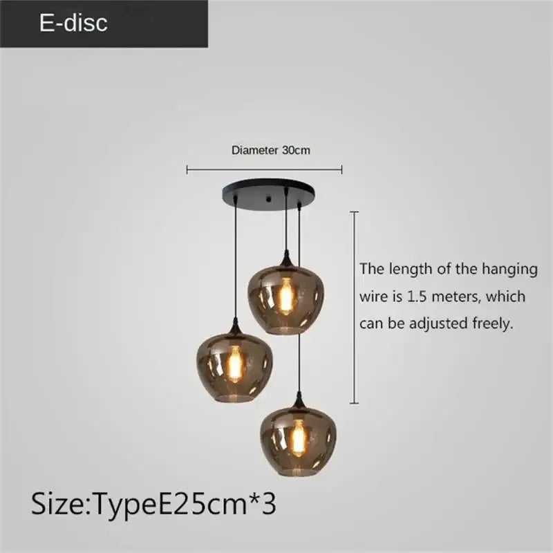 Set of three amber glass led glass pendant lights with black metal fixtures and adjustable wires by decorbites led glass pendant chandelier