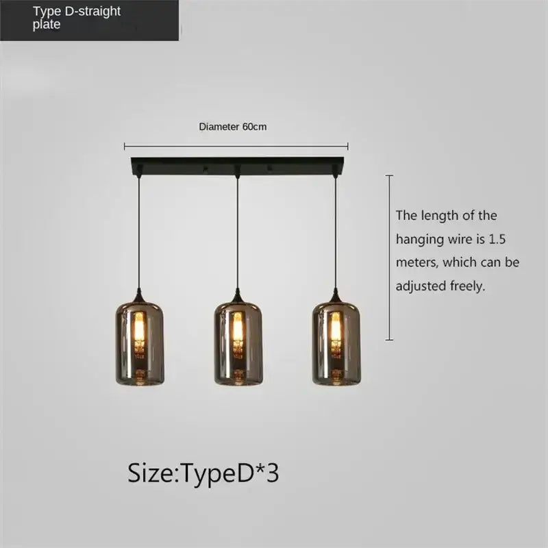Set of three decorbites led glass pendant chandelier with smoked glass shades and black metal fixtures for kitchen dining bar