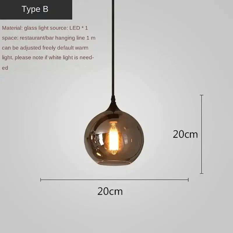 Decorbites led glass pendant chandelier with amber 20cm glass shade and black cord for kitchen dining bar décor