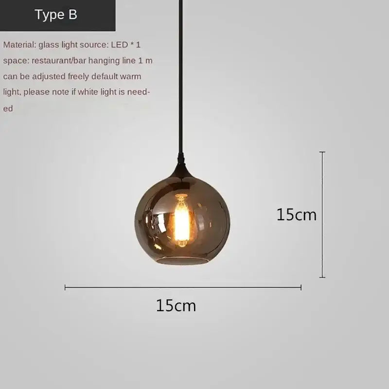 DecorBites led glass amber pendant chandelier with 15cm diameter and warm led bulb for kitchen dining bar décor