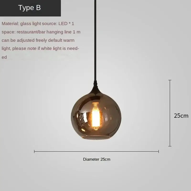 DecorBites led glass amber pendant chandelier with warm LED bulb for kitchen dining bar décor, 25cm diameter