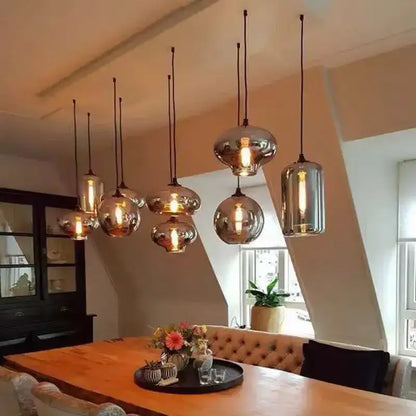 Decorbites led glass pendant chandelier with metallic finishes and warm glowing bulbs for kitchen dining bar décor