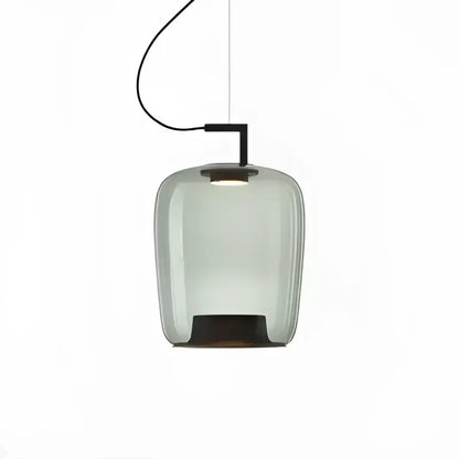A sleek translucent gray decorbites led glass pendant chandelier with minimalist black metal fixture for kitchen and dining