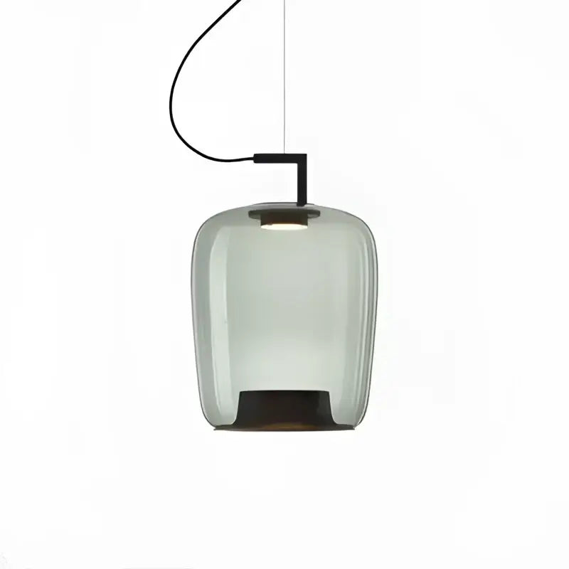 A sleek translucent gray decorbites led glass pendant chandelier with minimalist black metal fixture for kitchen and dining