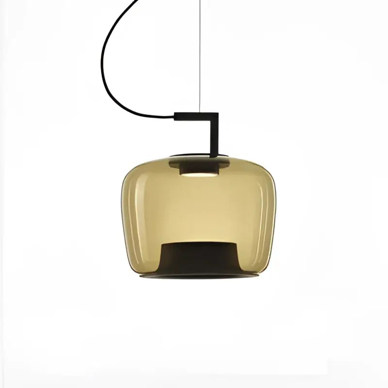 Amber-tinted glass pendant chandelier with sleek black metal frame cord by DecorBites led glass for kitchen dining