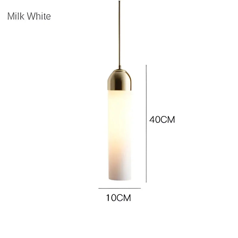 Milk white cylindrical decorbites led glass pendant chandelier with gold-toned top cap for kitchen or bar decor