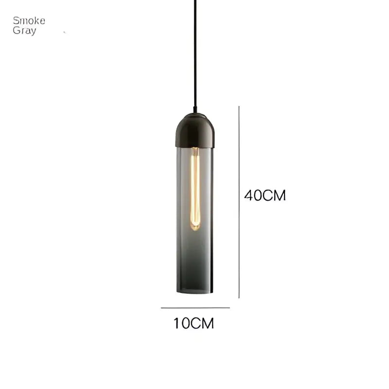 Smoke gray DecorBites LED glass pendant chandelier with frosted glass shade and exposed filament bulb for kitchen bar decor