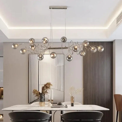 Modern chrome-finished decorbites led glass pendant chandelier with spherical bulbs for living room dining bedroom cafe