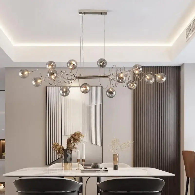 Modern chrome-finished decorbites led glass pendant chandelier with spherical bulbs for living room dining bedroom cafe