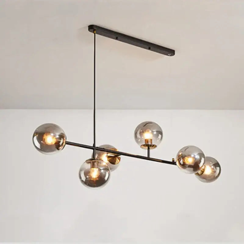 Modern black metal pendant chandelier with six smoked glass globes decorbites led glass for dining room and bedroom decor
